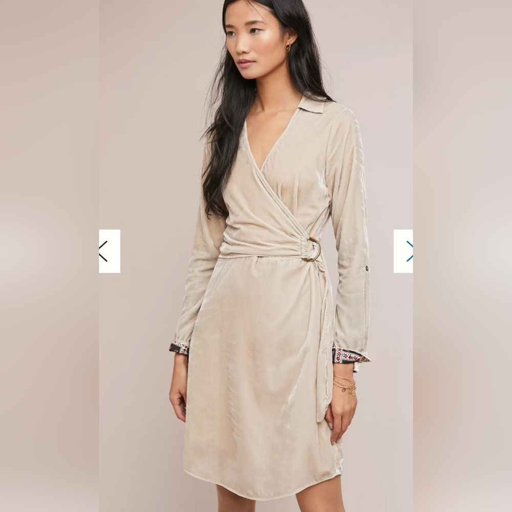 Anthropologie Maeve Cream Velvet Shirt Dress Size 12 NWT
